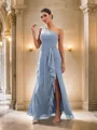 Sheath/Column Chiffon Ruffles One-Shoulder Sleeveless Floor-Length Bridesmaid Dresses