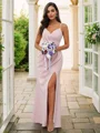 A-Line/Princess Stretch Crepe Ruched V-neck Sleeveless Floor-Length Bridesmaid Dresses