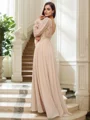 A-Line/Princess Chiffon Lace V-neck Long Sleeves Sweep Train Bridesmaid Dresses
