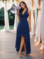 A-Line/Princess Chiffon Ruffles V-neck Sleeveless Asymmetrical Bridesmaid Dresses