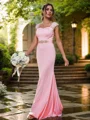 Sheath/Column Jersey Rhinestone Square Sleeveless Sweep Train Bridesmaid Dresses