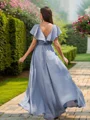 A-Line/Princess Chiffon Ruched V-Neck Short Sleeves Floor-Length Bridesmaid Dresses