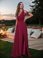 A-Line/Princess Chiffon Ruched V-Neck Short Sleeves Floor-Length Bridesmaid Dresses