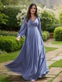 A-Line/Princess Chiffon Applique V-neck Long Sleeves Floor-Length Bridesmaid Dresses