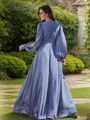 A-Line/Princess Chiffon Applique V-neck Long Sleeves Floor-Length Bridesmaid Dresses