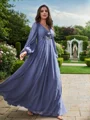 A-Line/Princess Chiffon Applique V-neck Long Sleeves Floor-Length Bridesmaid Dresses