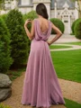 A-Line/Princess Chiffon Ruched V-neck Sleeveless Floor-Length Bridesmaid Dresses