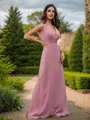 A-Line/Princess Chiffon Ruched V-neck Sleeveless Floor-Length Bridesmaid Dresses