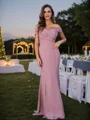 Sheath/Column Chiffon Ruched Off-the-Shoulder Sleeveless Sweep Train Bridesmaid Dresses