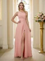 A-Line/Princess Chiffon Ruched One-Shoulder Sleeveless Floor-Length Bridesmaid Dresses
