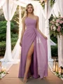 Sheath/Column Chiffon Ruched One-Shoulder Sleeveless Floor-Length Bridesmaid Dresses