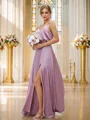 A-Line/Princess Silk like Satin Ruched V-neck Sleeveless Floor-Length Bridesmaid Dresses
