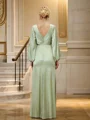 Sheath/Column Silk like Satin Ruched V-neck Long Sleeves Floor-Length Bridesmaid Dresses