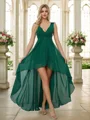 A-Line/Princess Chiffon Ruched V-neck Sleeveless Asymmetrical Bridesmaid Dresses