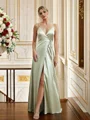 A-Line/Princess Silk like Satin V-neck Sleeveless Floor-Length Bridesmaid Dresses