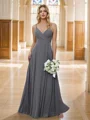 A-Line/Princess Chiffon Ruched V-neck Sleeveless Floor-Length Bridesmaid Dresses