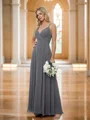 A-Line/Princess Chiffon Ruched V-neck Sleeveless Floor-Length Bridesmaid Dresses