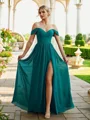 A-Line/Princess Chiffon Ruffles Off-the-Shoulder Sleeveless Floor-Length Bridesmaid Dresses