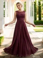A-Line/Princess Chiffon Lace Scoop Sleeveless Floor-Length Bridesmaid Dresses