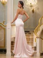 Sheath/Column Silk like Satin Ruched V-neck Sleeveless Sweep Train Bridesmaid Dresses