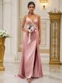 A-Line/Princess Silk like Satin Ruched V-neck Sleeveless Floor-Length Bridesmaid Dresses