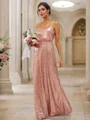 A-Line/Princess Sequins Ruched Straps Sleeveless Floor-Length Bridesmaid Dresses