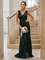 Sheath/Column Sequins Ruched V-neck Sleeveless Sweep Train Bridesmaid Dresses