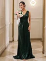 Sheath/Column Sequins Ruched V-neck Sleeveless Sweep Train Bridesmaid Dresses