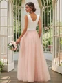 A-Line/Princess Tulle Lace V-neck Sleeveless Floor-Length Bridesmaid Dresses
