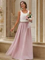 A-Line/Princess Chiffon Ruffles Scoop Sleeveless Floor-Length Bridesmaid Dresses Two Piece
