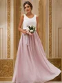 A-Line/Princess Chiffon Ruffles Scoop Sleeveless Floor-Length Bridesmaid Dresses Two Piece