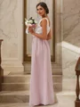 A-Line/Princess Chiffon Ruffles Scoop Sleeveless Floor-Length Bridesmaid Dresses Two Piece