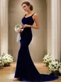 Trumpet/Mermaid Velvet Ruffles Straps Sleeveless Sweep Train Bridesmaid Dresses