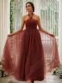 A-Line/Princess Tulle Ruffles Halter Sleeveless Floor-Length Bridesmaid Dresses