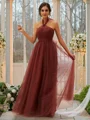 A-Line/Princess Tulle Ruffles Halter Sleeveless Floor-Length Bridesmaid Dresses