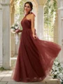 A-Line/Princess Tulle Ruffles Halter Sleeveless Floor-Length Bridesmaid Dresses