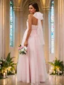 A-Line/Princess Tulle Ruffles Halter Sleeveless Floor-Length Bridesmaid Dresses
