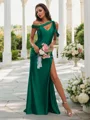 Sheath/Column Polyester Ruched Off-the-Shoulder Sleeveless Sweep Train Bridesmaid Dresses