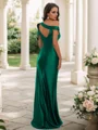 Sheath/Column Polyester Ruched Off-the-Shoulder Sleeveless Sweep Train Bridesmaid Dresses
