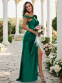 Sheath/Column Polyester Ruched Off-the-Shoulder Sleeveless Sweep Train Bridesmaid Dresses