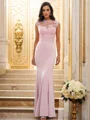Trumpet/Mermaid Stretch Crepe Applique High Neck Sleeveless Floor-Length Bridesmaid Dresses