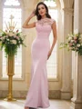 Trumpet/Mermaid Stretch Crepe Applique High Neck Sleeveless Floor-Length Bridesmaid Dresses