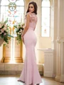 Trumpet/Mermaid Stretch Crepe Applique High Neck Sleeveless Floor-Length Bridesmaid Dresses