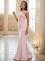 Trumpet/Mermaid Stretch Crepe Applique High Neck Sleeveless Floor-Length Bridesmaid Dresses