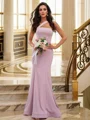 Sheath/Column Stretch Crepe Ruffles One-Shoulder Sleeveless Floor-Length Bridesmaid Dresses