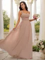 A-Line/Princess Chiffon Ruched Straps Sleeveless Floor-Length Bridesmaid Dresses