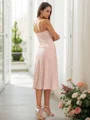 Sheath/Column Charmeuse Ruched Spaghetti Straps Sleeveless Tea-Length Bridesmaid Dresses