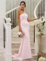 Sheath/Column Stretch Crepe Ruched One-Shoulder Sleeveless Sweep Train Bridesmaid Dresses