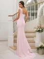 Sheath/Column Stretch Crepe Ruched One-Shoulder Sleeveless Sweep Train Bridesmaid Dresses