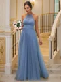 A-Line/Princess Tulle Ruched Halter Sleeveless Floor-Length Bridesmaid Dresses